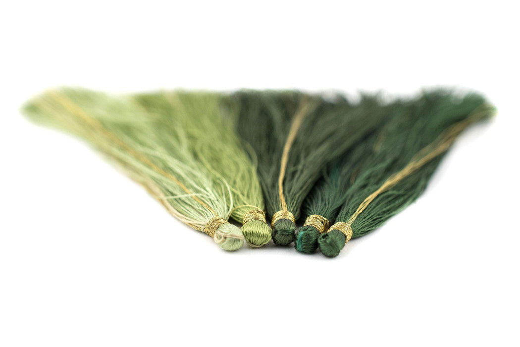 Shades of Green: 9cm Silk Tassels (5 Pack) - The Bead Chest