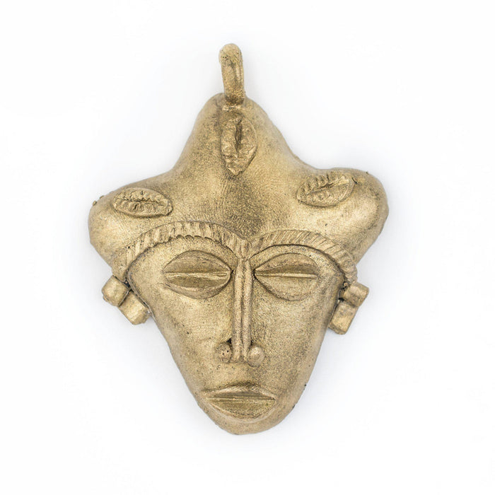 African Traditional Brass Mask Pendant (82x64mm) - The Bead Chest