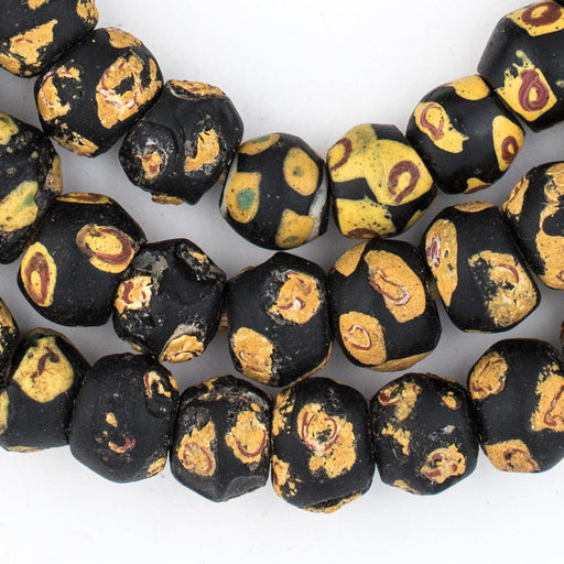 Antique Black & Yellow Venetian King Beads #1789 - The Bead Chest