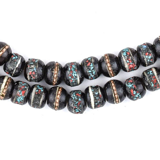 Black Speckled Inlaid Yak Bone Mala Beads (8mm) - The Bead Chest