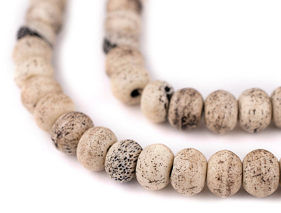 Round Rustic Grey Bone Mala Beads (10mm) - The Bead Chest