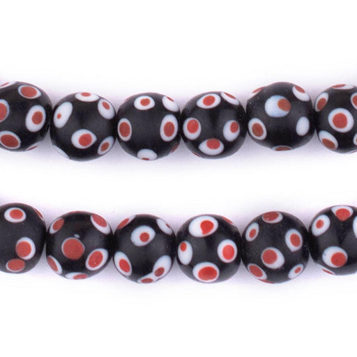 Black & Red Venetian-Style Skunk Beads (12mm, 34" Strand)