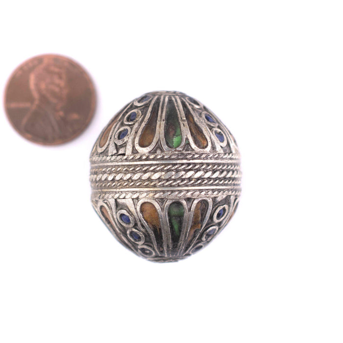 Extra Fancy Silver Enamel Berber Bicone Bead Pendant - The Bead Chest