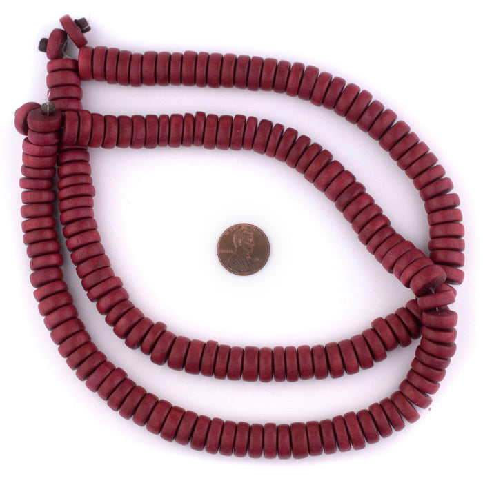 Cherry Red Disk Natural Wood Beads (5x12mm) - The Bead Chest