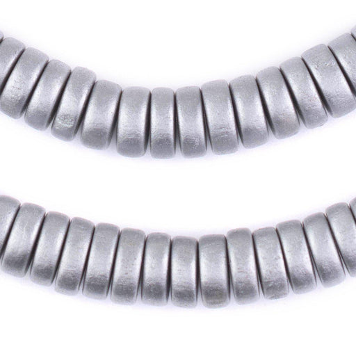 Silver Disk Natural Wood Beads (5x12mm) - The Bead Chest