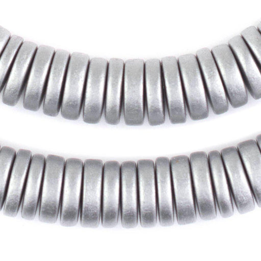Silver Disk Natural Wood Beads (4x15mm)