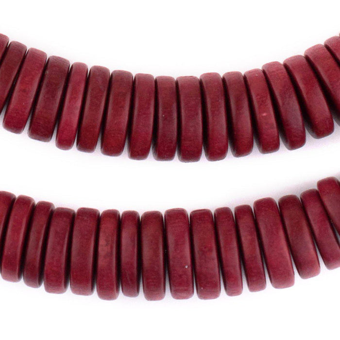 Cherry Red Disk Natural Wood Beads (4x15mm) - The Bead Chest