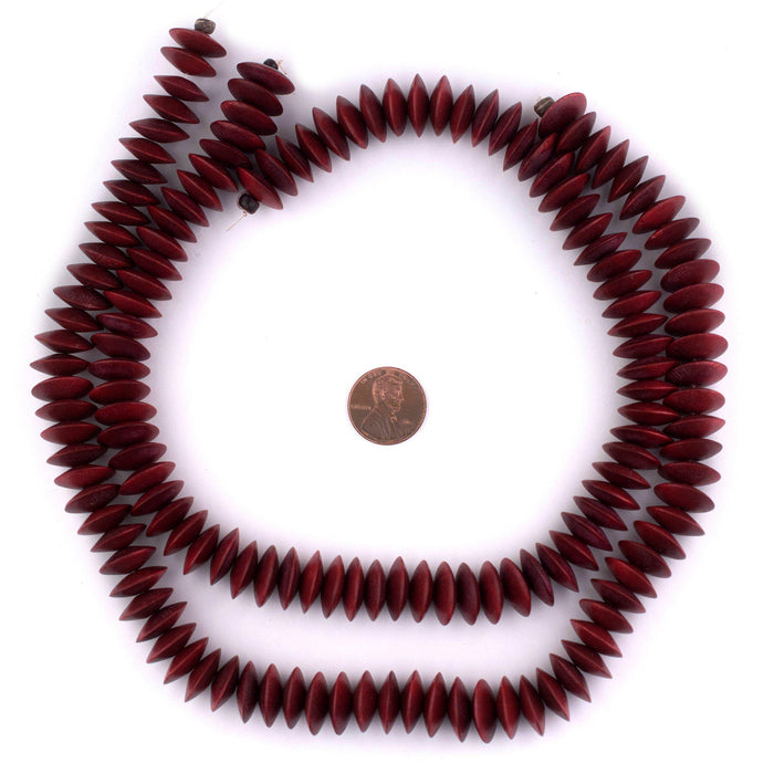 Cherry Red Saucer Natural Wood Beads (15mm) - The Bead Chest