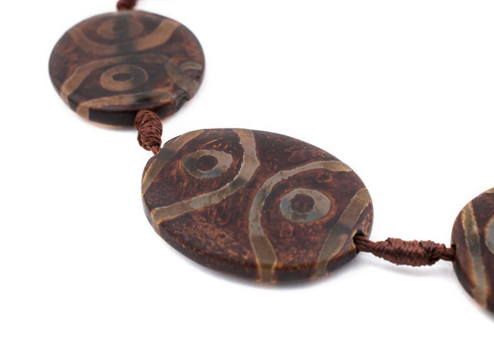 Oval-Shaped Tibetan Agate Medallion Beads (38x6mm) - The Bead Chest