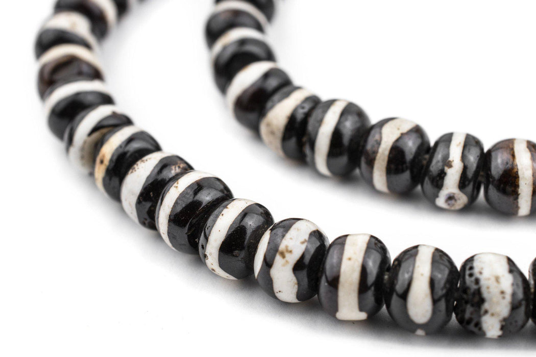 Black & White Striped Mala Bone Beads (8mm) - The Bead Chest
