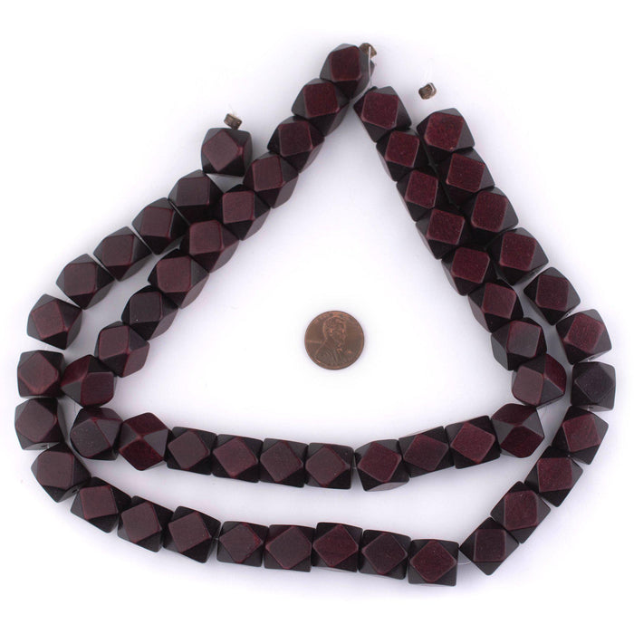 Dark Brown Diamond Cut Natural Wood Beads (15mm) - The Bead Chest