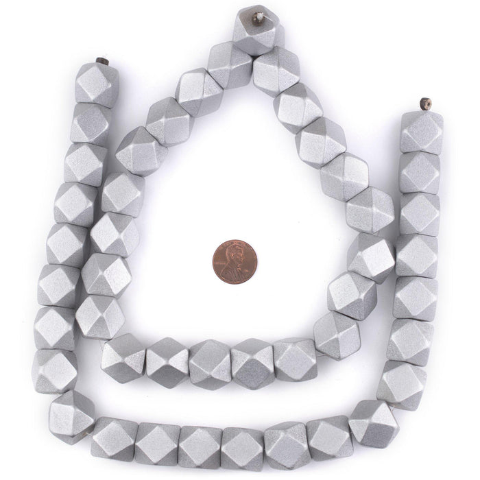 Silver Diamond Cut Natural Wood Beads (17mm) - The Bead Chest