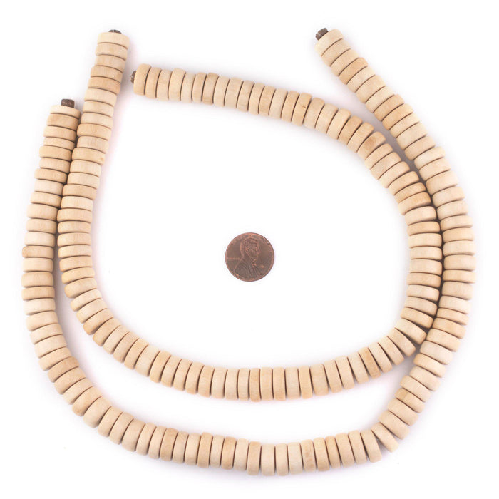 Cream Disk Natural Wood Beads (5x12mm) - The Bead Chest