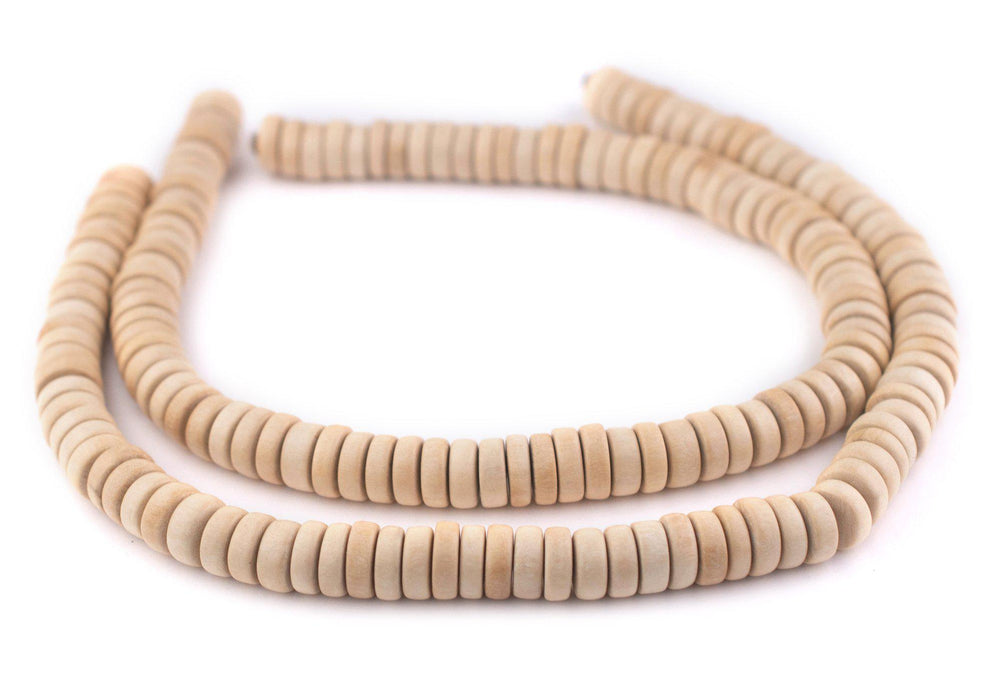 Cream Disk Natural Wood Beads (5x12mm) - The Bead Chest