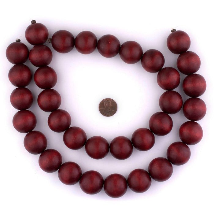 Cherry Red Round Natural Wood Beads (24mm) - The Bead Chest