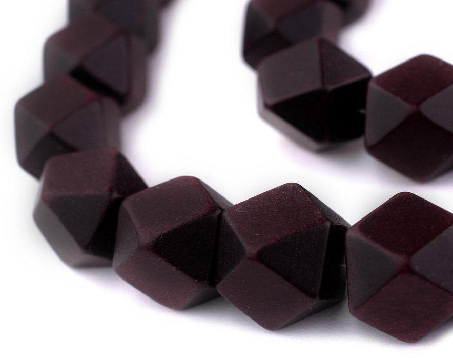 Dark Brown Diamond Cut Natural Wood Beads (17mm) - The Bead Chest
