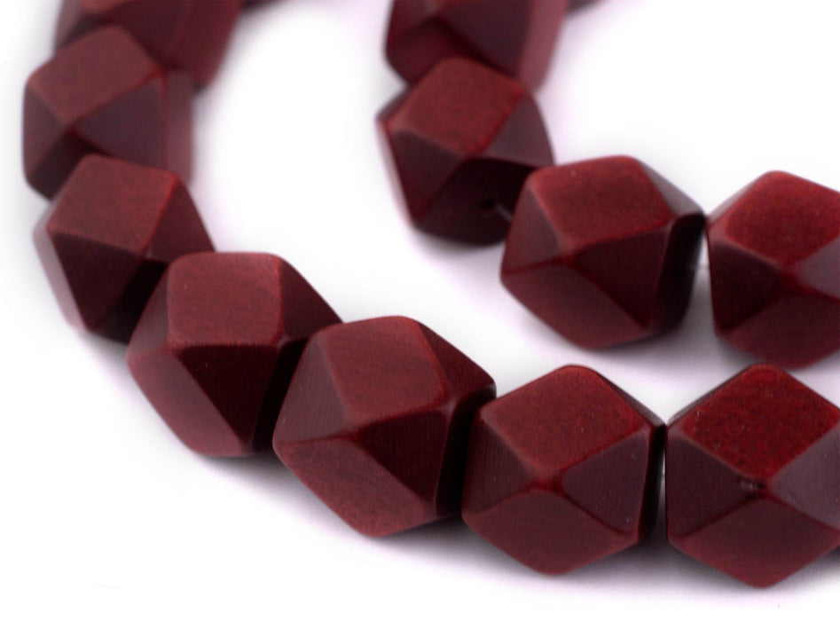 Cherry Red Diamond Cut Natural Wood Beads (17mm) - The Bead Chest