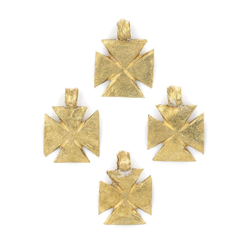 Ethiopian Brass Wide Mini-Cross Ornaments (Set of 4)