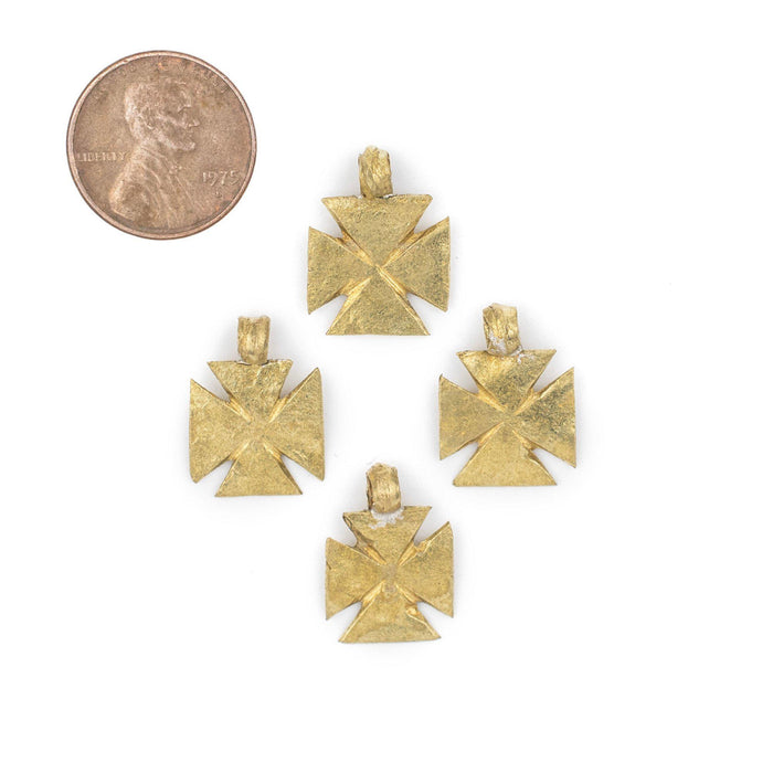 Ethiopian Brass Wide Mini-Cross Ornaments (Set of 4) - The Bead Chest