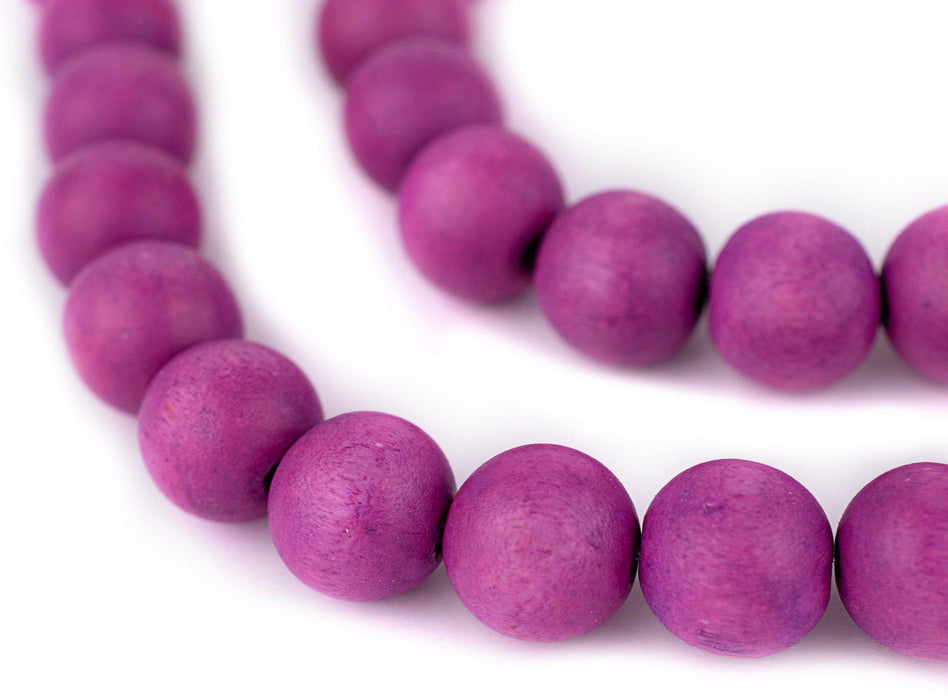 Magenta Round Natural Wood Beads (14mm) - The Bead Chest