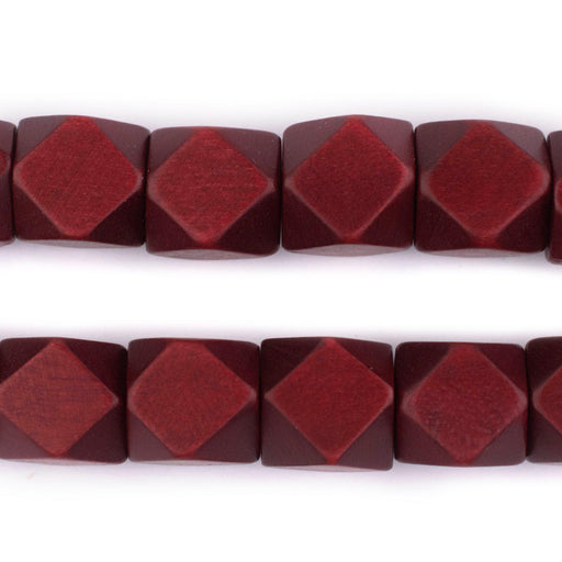 Cherry Red Diamond Cut Natural Wood Beads (15mm) - The Bead Chest