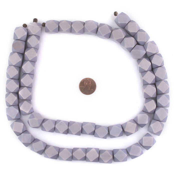 Light Grey Diamond Cut Natural Wood Beads (15mm) - The Bead Chest