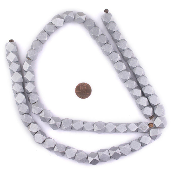 Silver Diamond Cut Natural Wood Beads (12mm) - The Bead Chest