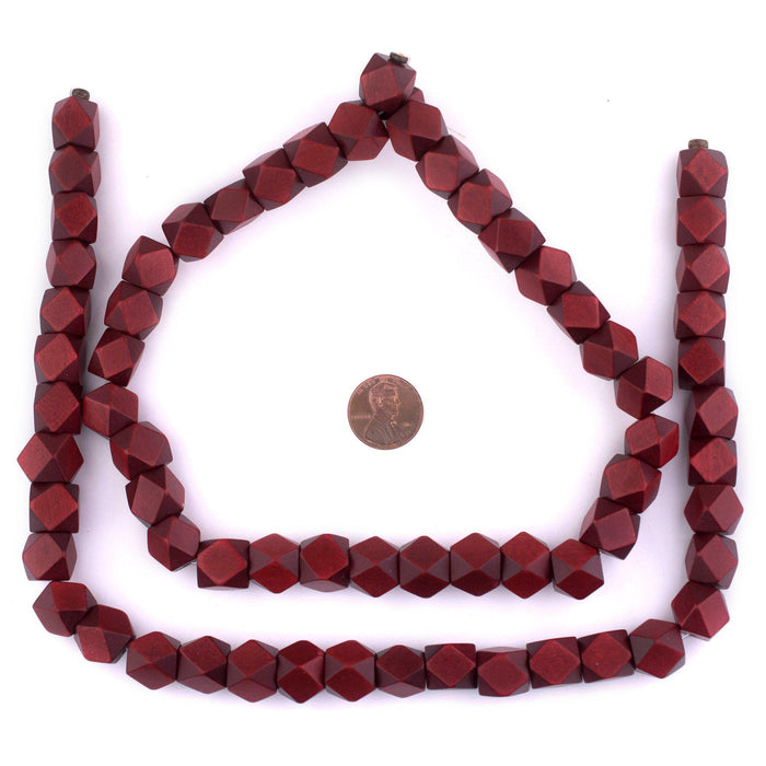 Cherry Red Diamond Cut Natural Wood Beads (12mm) - The Bead Chest