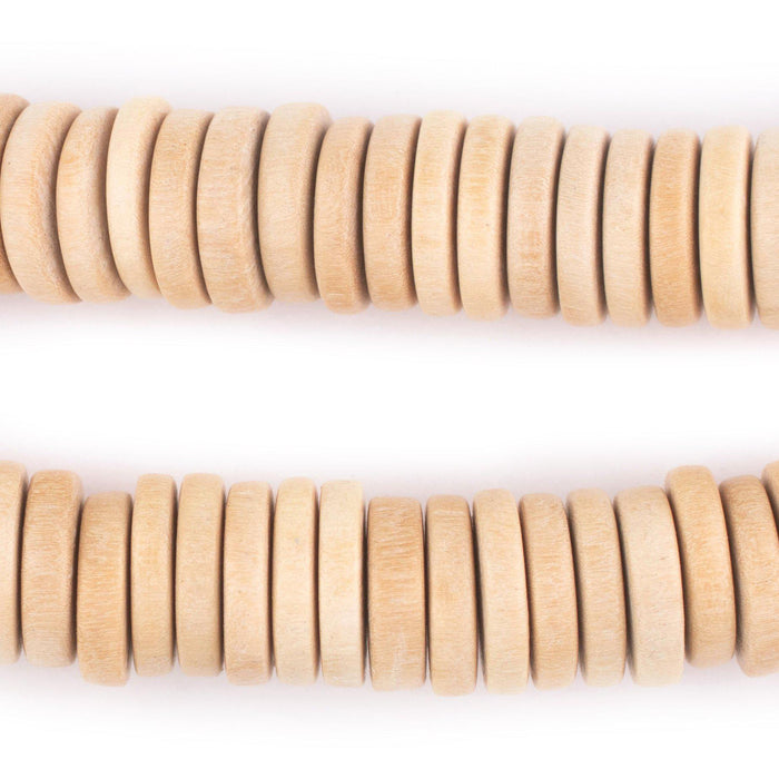 Cream Disk Natural Wood Beads (4x15mm) - The Bead Chest