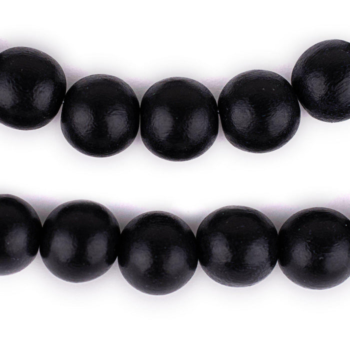 Black Round Natural Wood Beads (14mm) - The Bead Chest