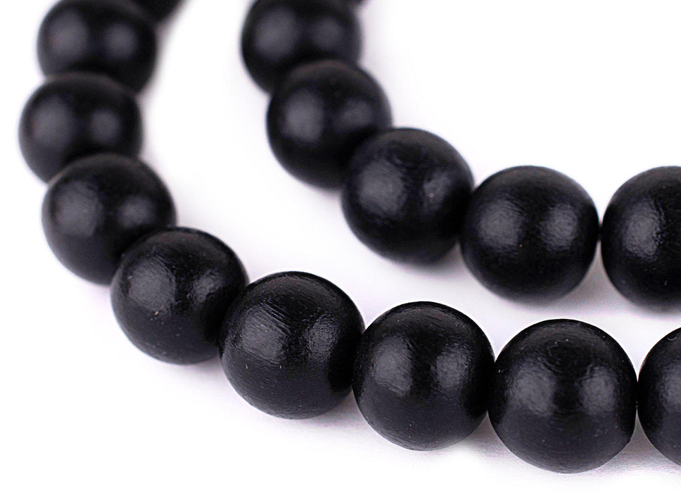Black Round Natural Wood Beads (14mm) - The Bead Chest