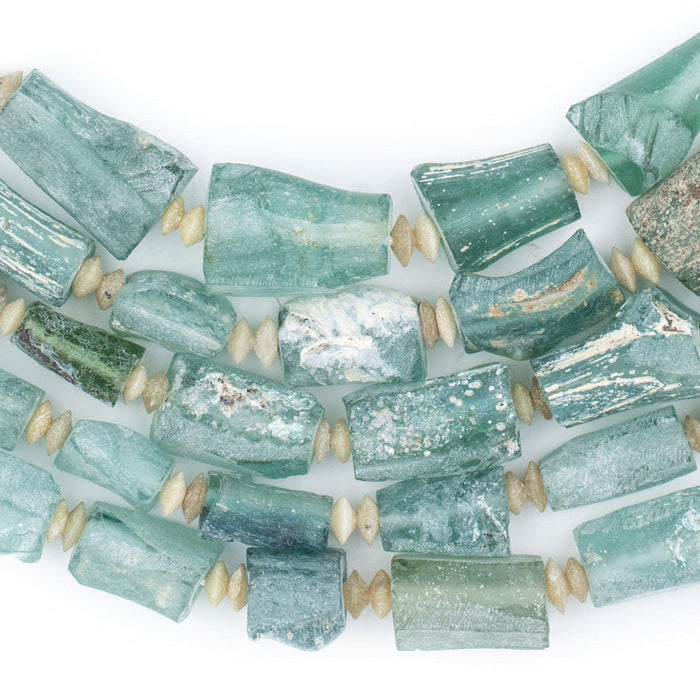 Rectangular Ancient Roman Glass Beads (Aqua) - The Bead Chest