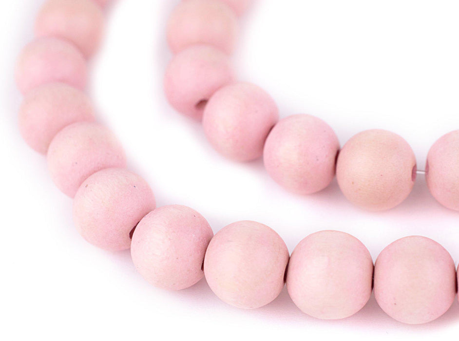Pink Round Natural Wood Beads (14mm) - The Bead Chest