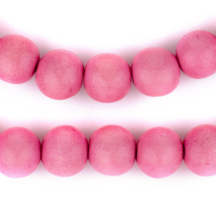 Neon Pink Round Natural Wood Beads (14mm) - The Bead Chest