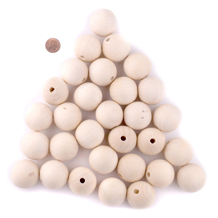 Unfinished Natural Wood Beads (35mm, Set of 30) - The Bead Chest