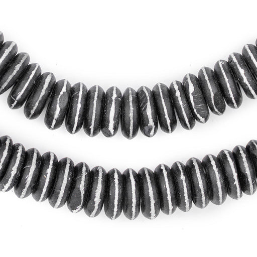 Black Striped Disk Bone Mala Beads (4x14mm)