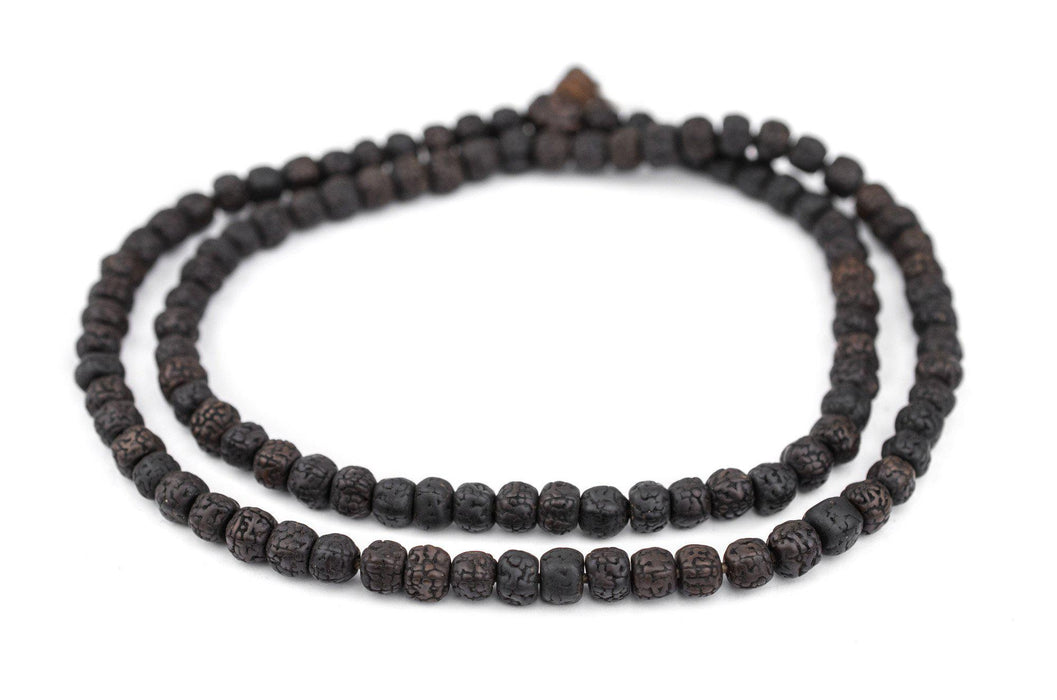 Black and Brown Rudraksha Buddha Bracelet - Coconut Wood Beads  (Approximately 8mm diameter) with Silver Colour Buddha Head Accent Bead