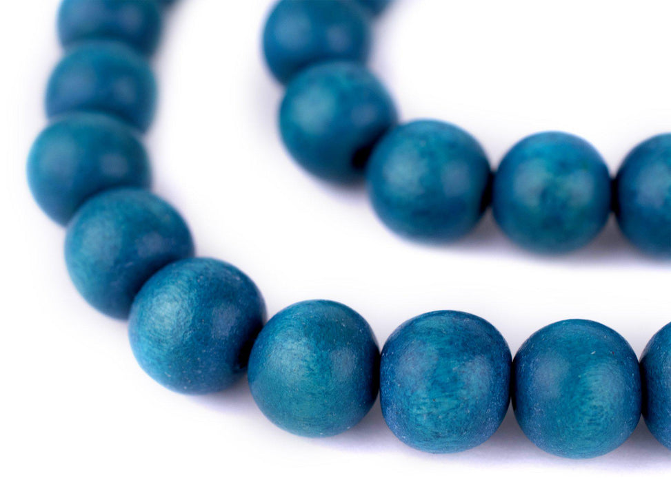 Aqua Blue Round Natural Wood Beads (14mm) - The Bead Chest