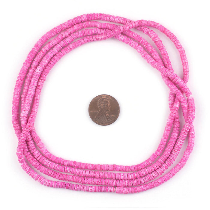 Punch Pink Sliced Shell Heishi Beads (3mm) - The Bead Chest