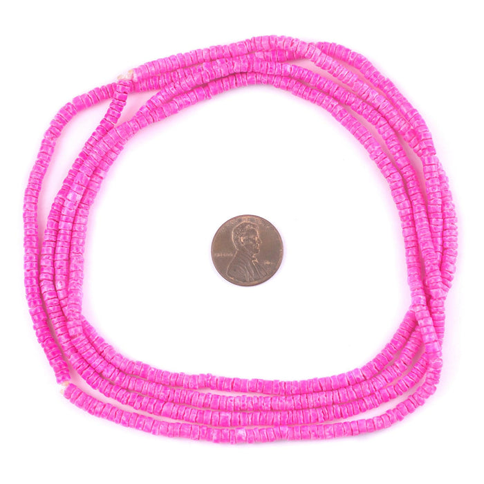 Fuchsia Pink Sliced Shell Heishi Beads (3mm) - The Bead Chest