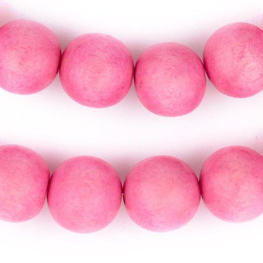 Neon Pink Round Natural Wood Beads (18mm)