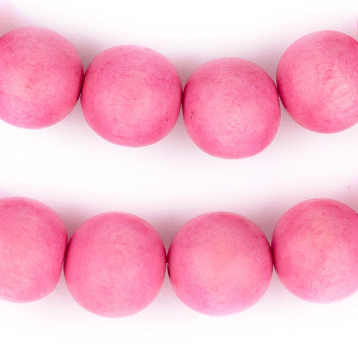 Neon Pink Round Natural Wood Beads (18mm) - The Bead Chest