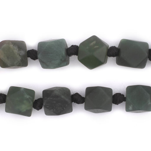 Dark Green Cornerless Cube Serpentine Beads (9-12mm) - The Bead Chest