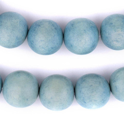 Light Blue Round Natural Wood Beads (18mm) - The Bead Chest