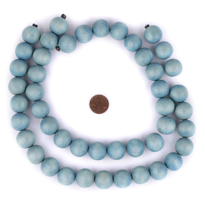 Light Blue Round Natural Wood Beads (18mm) - The Bead Chest