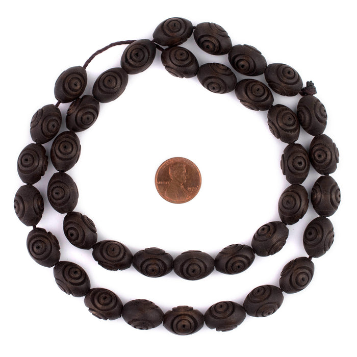 Carved Vintage-Style Oval Olive Wood Beads from Bethlehem (16x12mm) - The Bead Chest