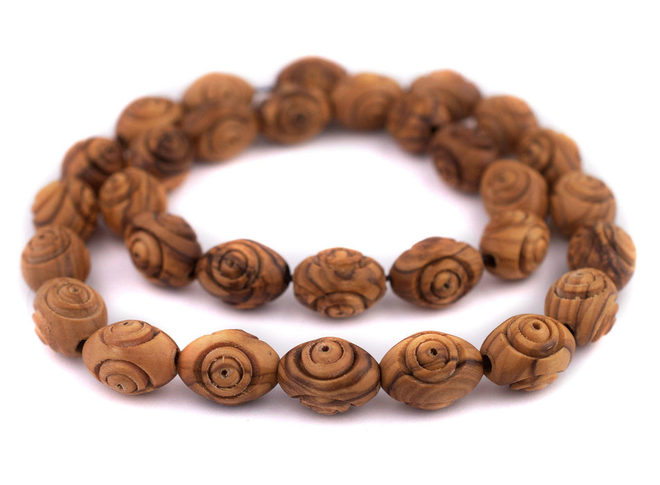 Carved Oval Olive Wood Beads from Bethlehem (20x14mm) - The Bead Chest