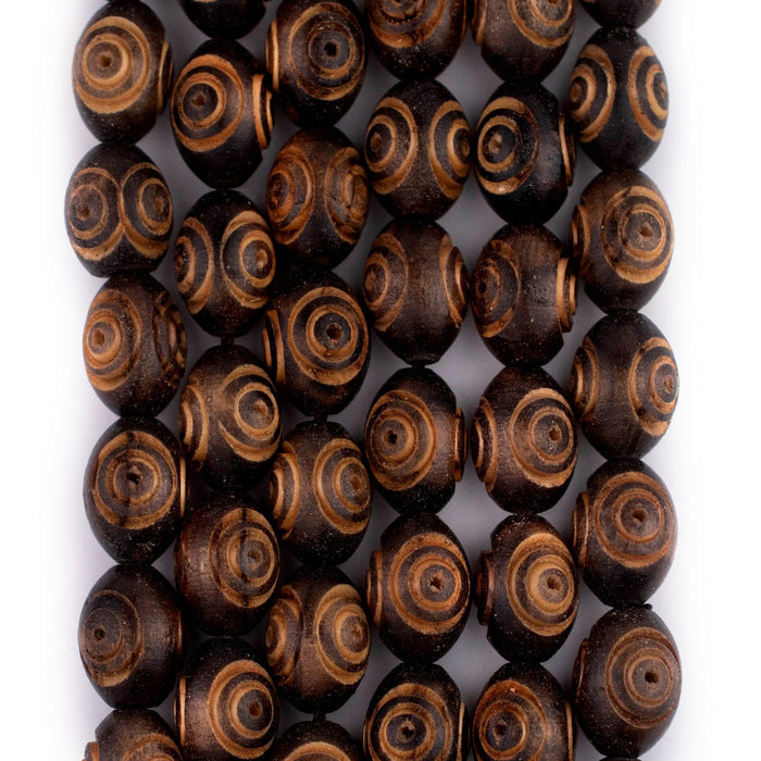 Carved Vintage-Style Light Eye Oval Olive Wood Beads from Bethlehem (16x12mm) - The Bead Chest