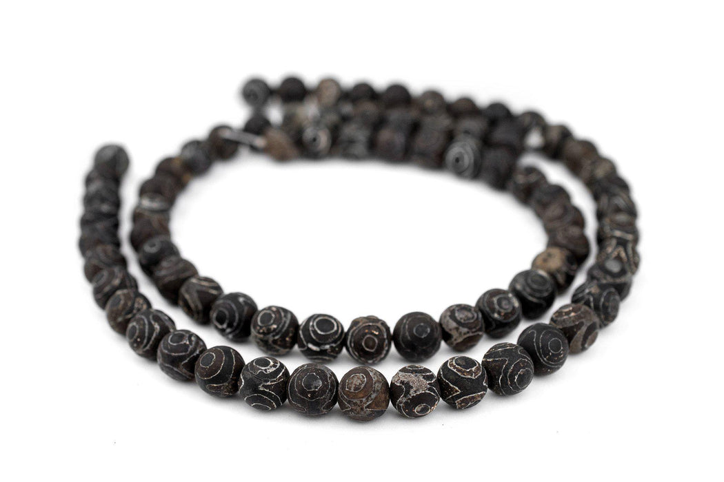 Dark Antiqued Round Tibetan Agate Beads (10mm) - The Bead Chest