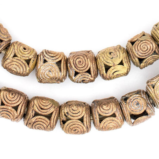 Cameroon Style Brass Filigree Cylinder Beads (10mm) - The Bead Chest